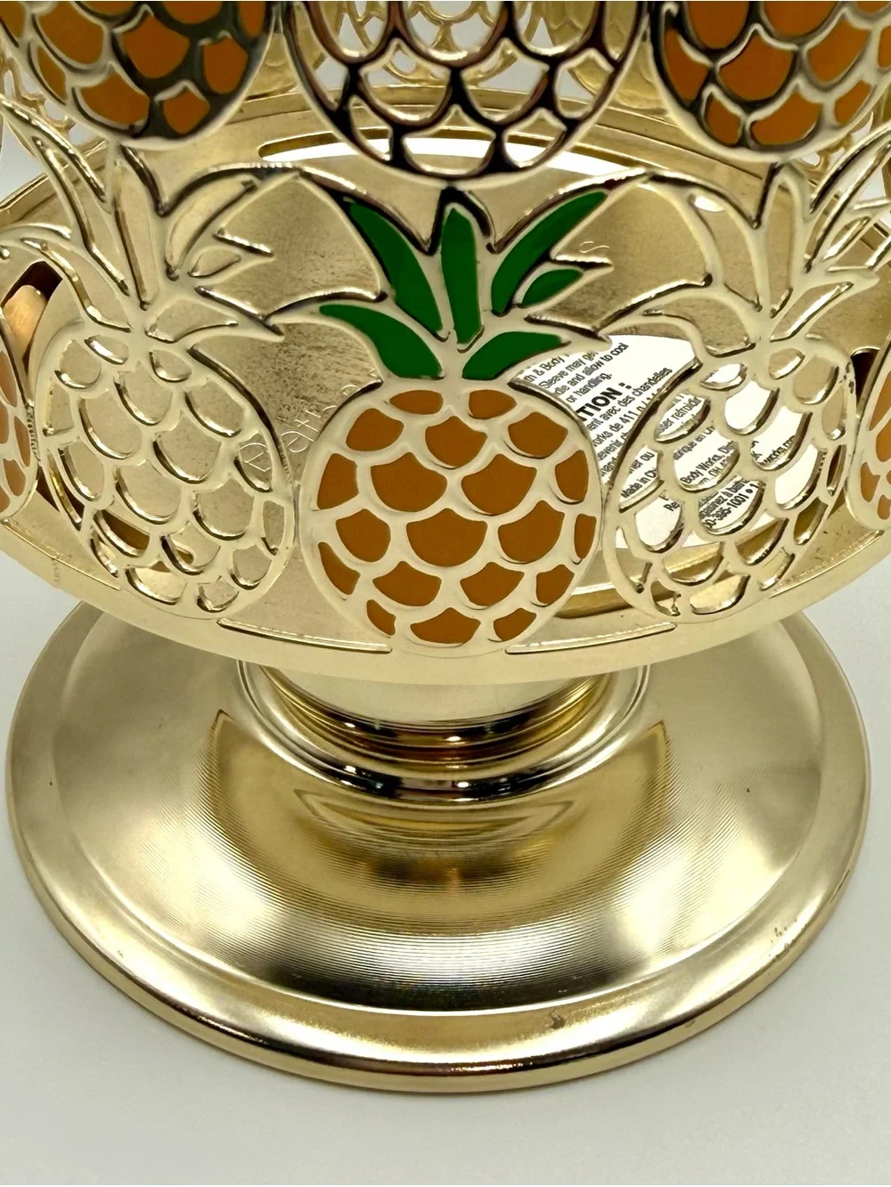 Bath & Body Works-Pineapple Pedestal Candle Holder-3 Wick-Gold-EUC - Picture 3 of 8